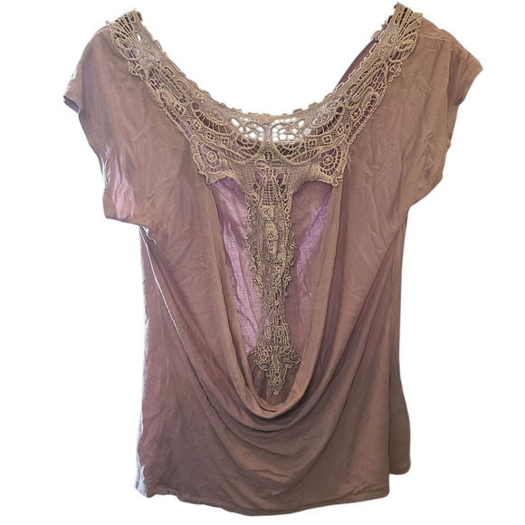 Daytrip Lavender Crochet Lace Back Drape Top Boho Open Back Shirt Size L - Picture 4 of 8